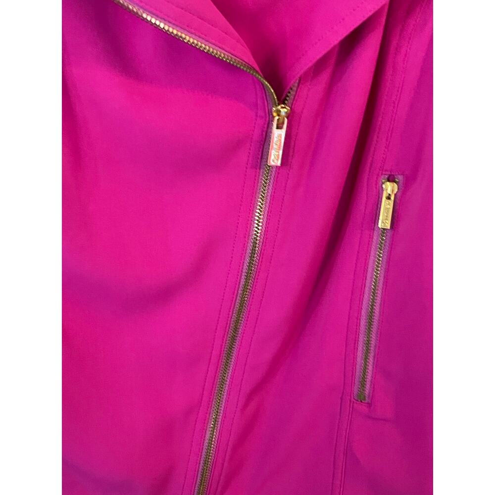 Calvin Klein Moto Ponte Blazer Jacket Hot Pink Gold Zip Stretch Women 2X - Picture 4 of 7